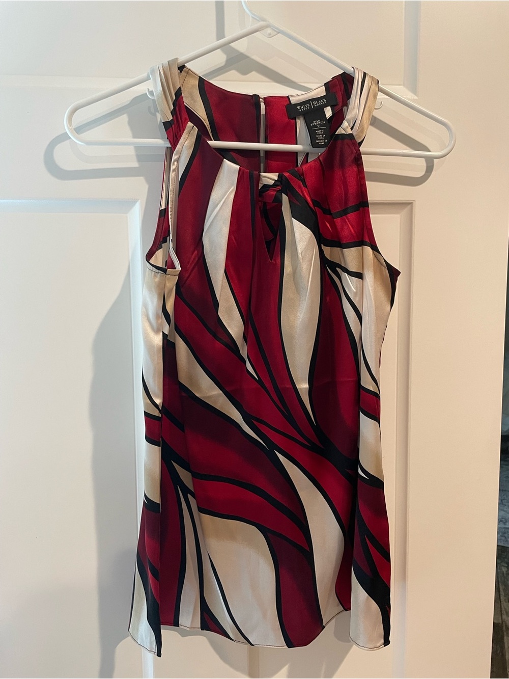 White House Black Market Red Cream and Black Abstract Halter Cami